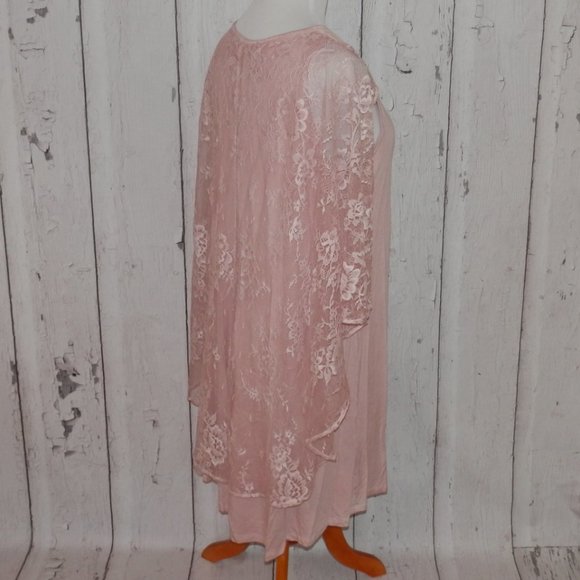 Andree by UNIT Women's Large Light Pink Lace Attached Cape Casual Dress 3560 - Picture 3 of 9